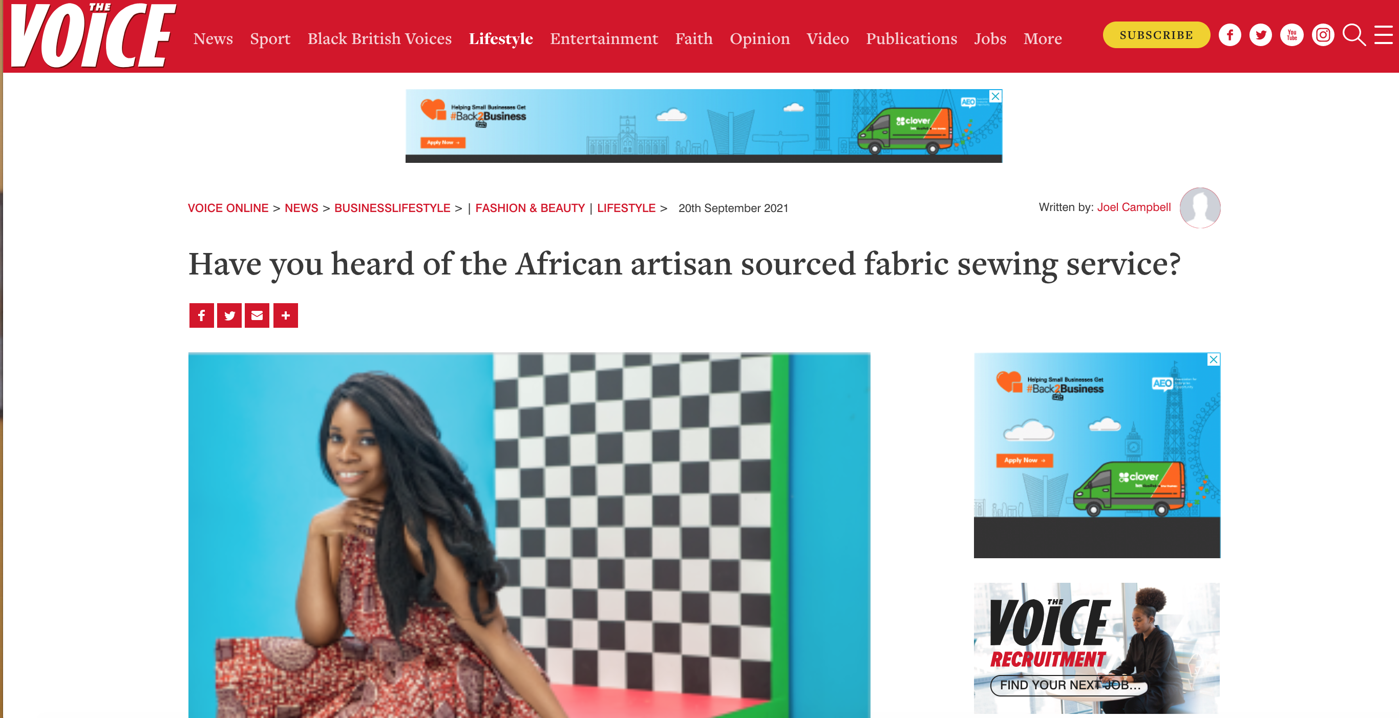 African artisan sourced fabric sewing service in the press!