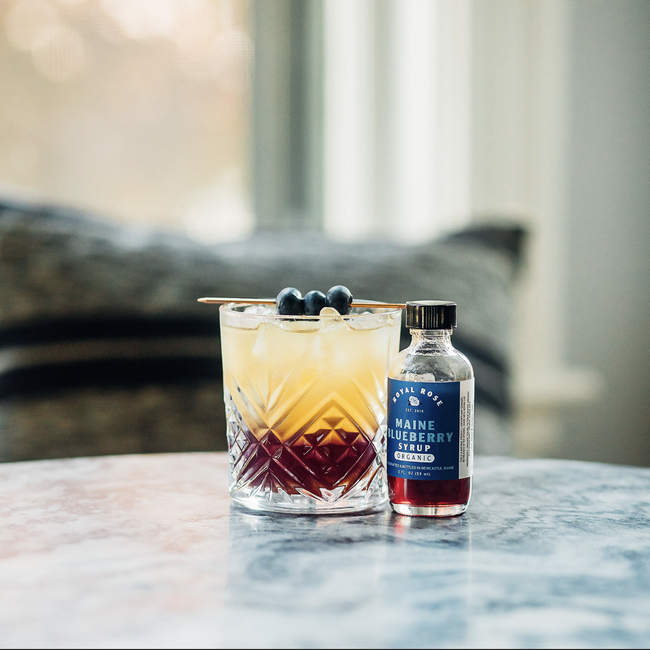 our zero-proof cocktail featuring Royal Rose blueberry syrup